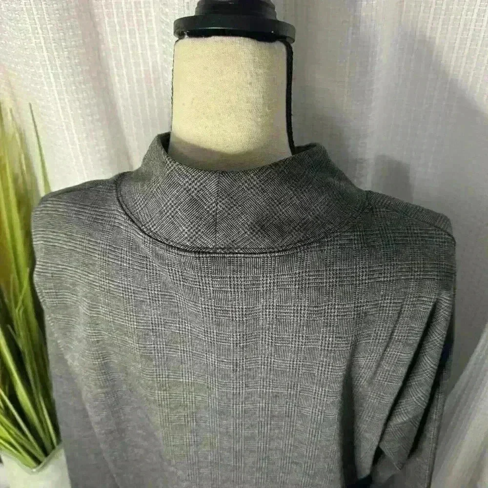 Madewell Women’s M Long Wide Flare Sleeves Mock Neck Top in Glen Plaid Gray - Picture 7 of 11